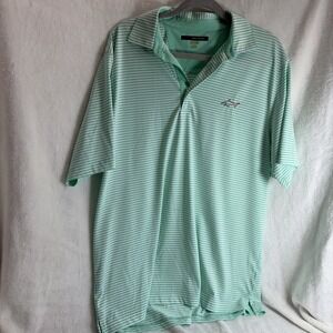 Greg Norman Mens Golf Polo Green Striped XL Button Collar Short Sleeve PlayDry
